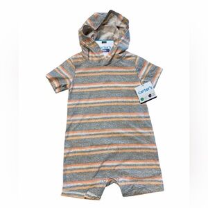 Carter’s Baby Romper Sunsuit 24 Months Striped Short Sleeve Hooded (NWT)